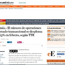 El nmero de operaciones del mercado transaccional se desploma un 11,63% en febrero, segn TTR